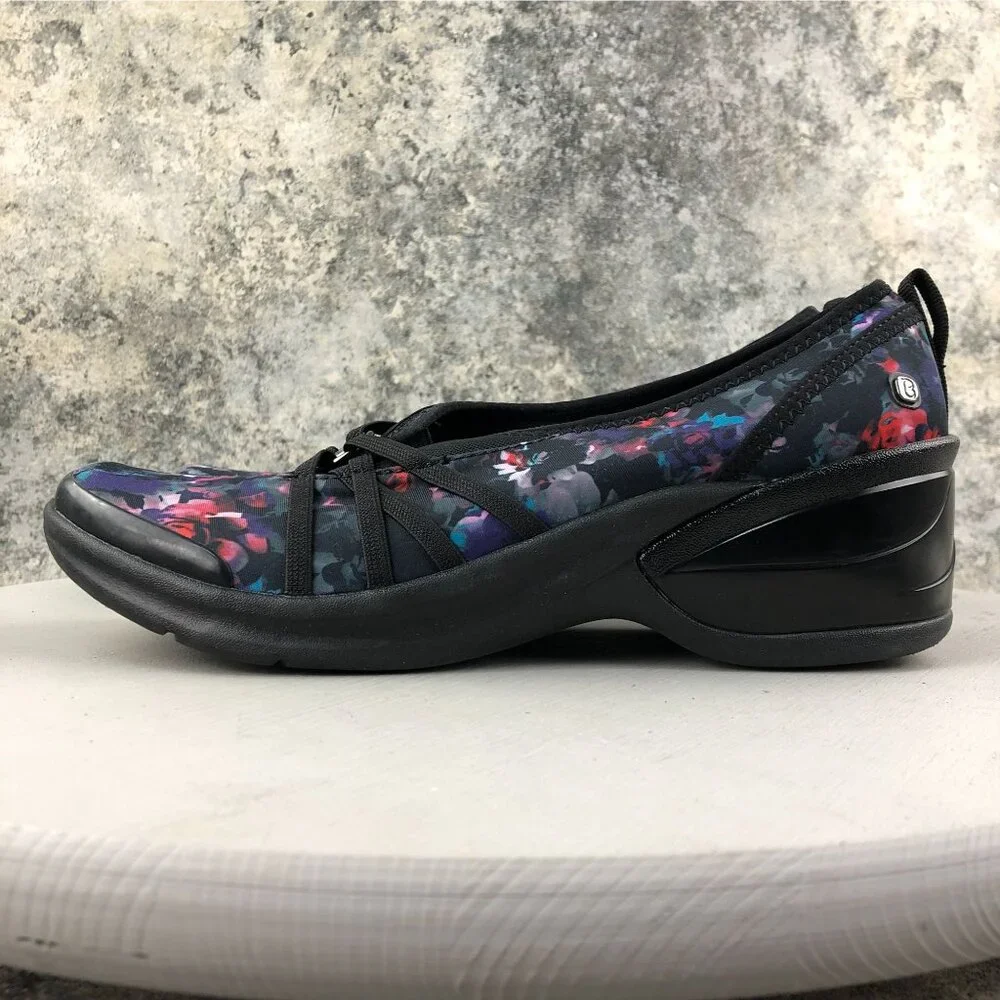 BZees Women's Size 11M Melody Black Multi Floral Print Wedge Heel Slip On Pumps